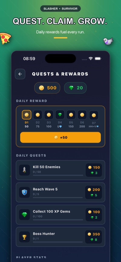 Daily quests and reward chests